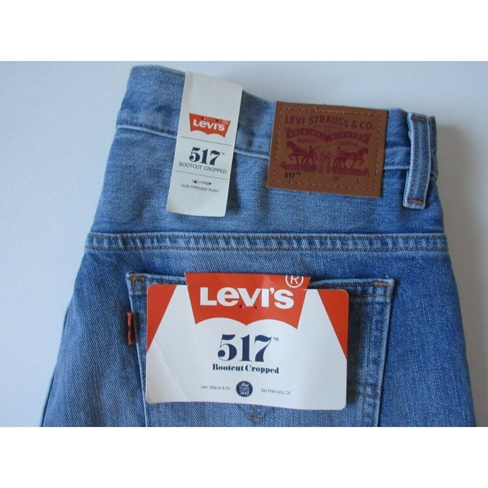 NWT Levi's 517 Bootcut Cropped in Mind Eraser Destroyed Ripped Jeans 32 $198 - Picture 6 of 7